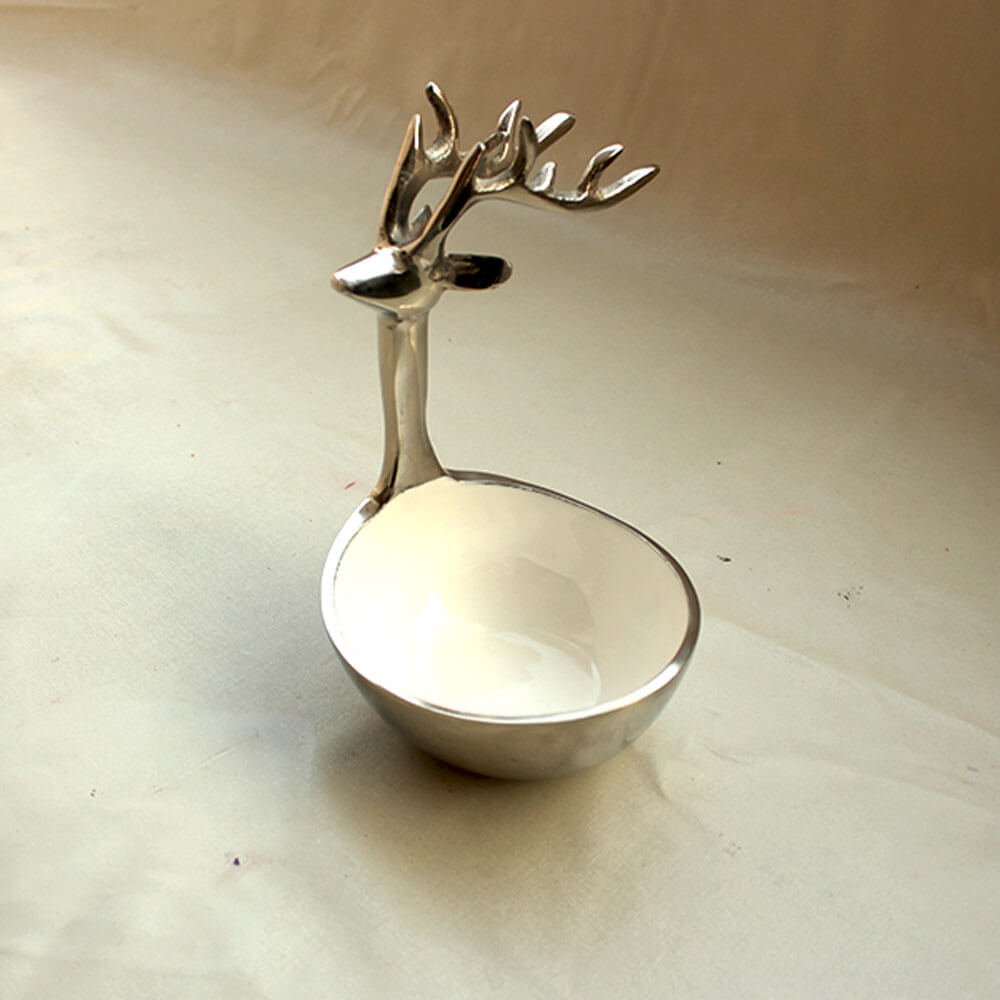 ROYALSTUFFS Multipurpose Golden Metallic Holiday Decorative Deer Bowl 8 inch Tall (Silver) - Royalstuffs.com