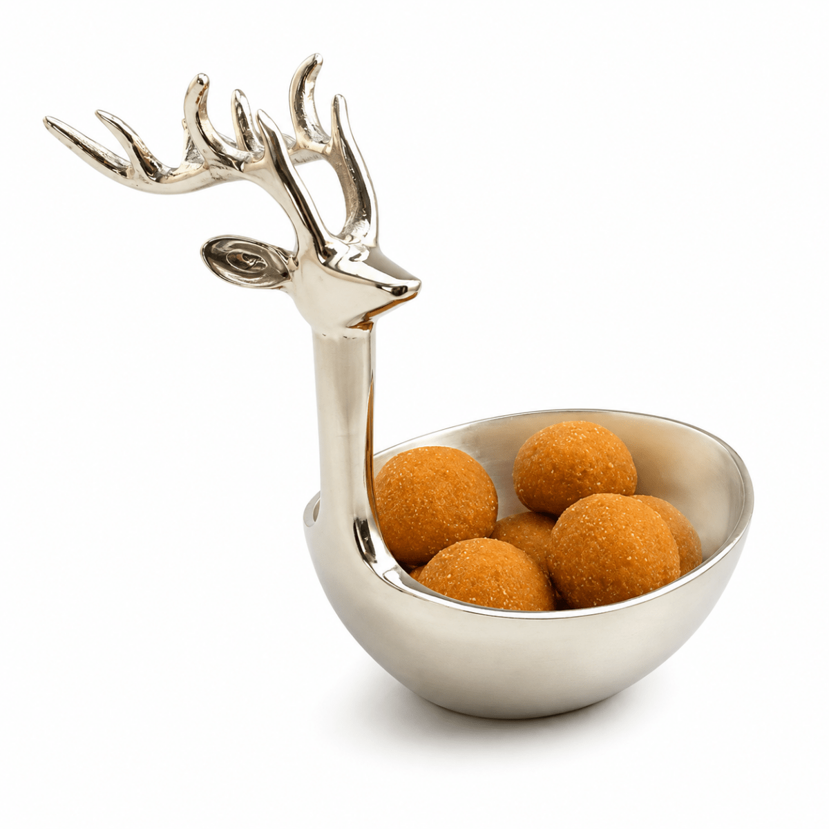 ROYALSTUFFS Multipurpose Golden Metallic Holiday Decorative Deer Bowl 8 inch Tall (Silver) - Royalstuffs.com