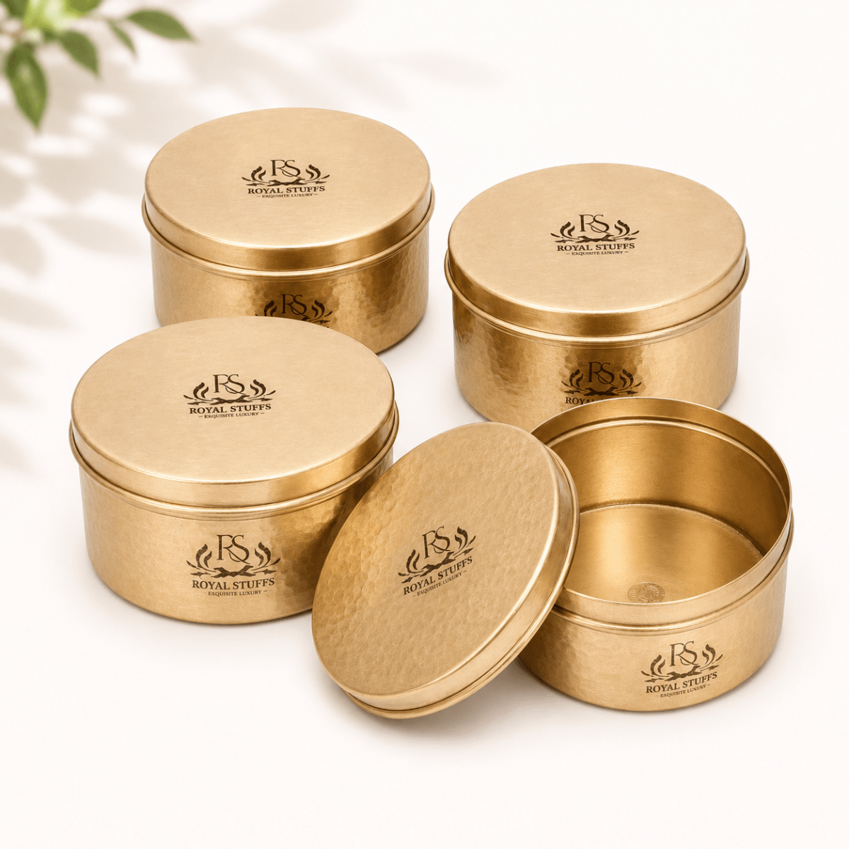 ROYALSTUFFS Pure Brass Gold Hammered Laddu Box,Lunch Box,Storage Box Set Of - 4 - Royalstuffs.com