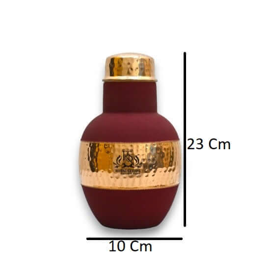 1200 ml Pure Copper Hammered Bedside Carafe with Glass Showing Product Dimensions and Leak Proof Lid