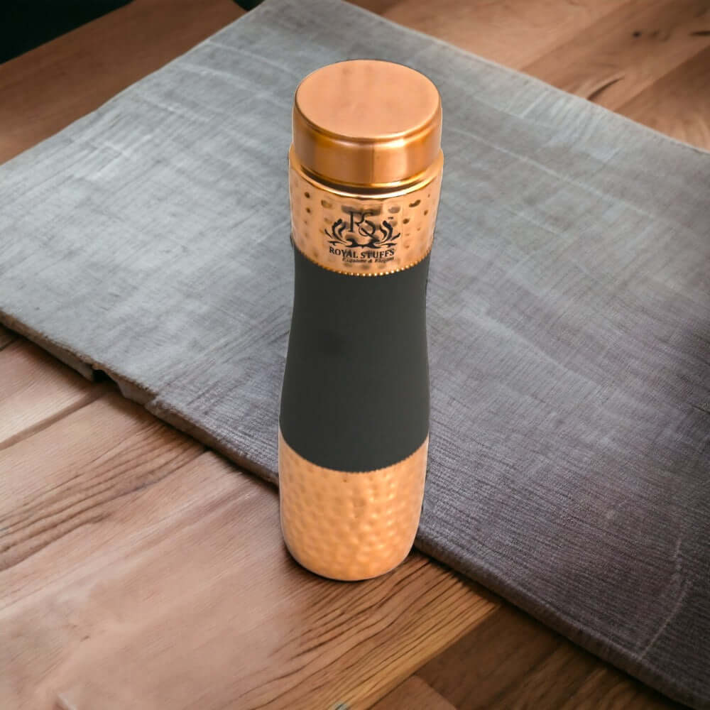 Front View of 1000 ml Pure Copper Hammered Bedside Carafe with Tumbler and Leak Proof Lid