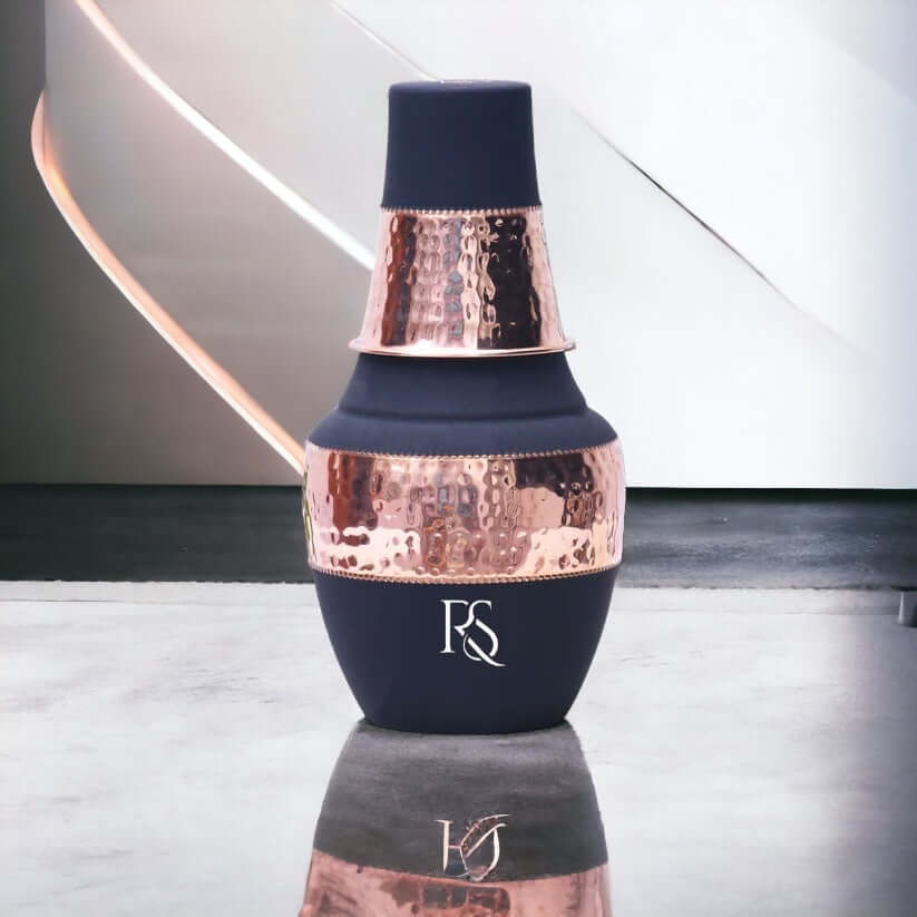 Pure Copper Water Bottle with Tumbler 1250 ml Hammered Design for Healthy Drinking and Daily Hydration