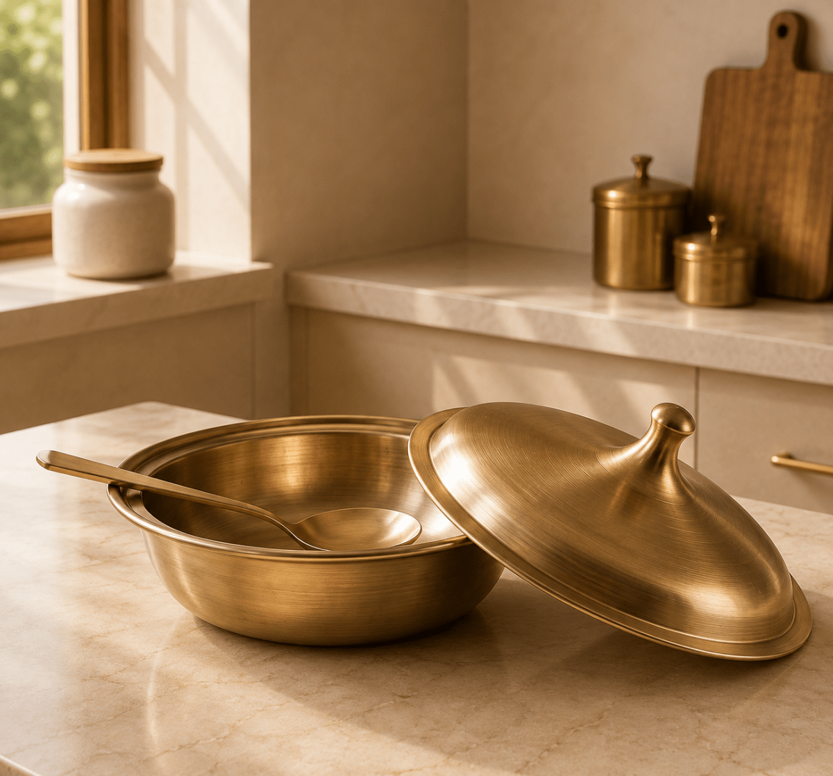 ROYALSTUFFS Pure Kansa Bronze Casserole Donga with Lid | Handmade Traditional Serving Bowl for Dining & Ayurveda Benefits - Royalstuffs.com