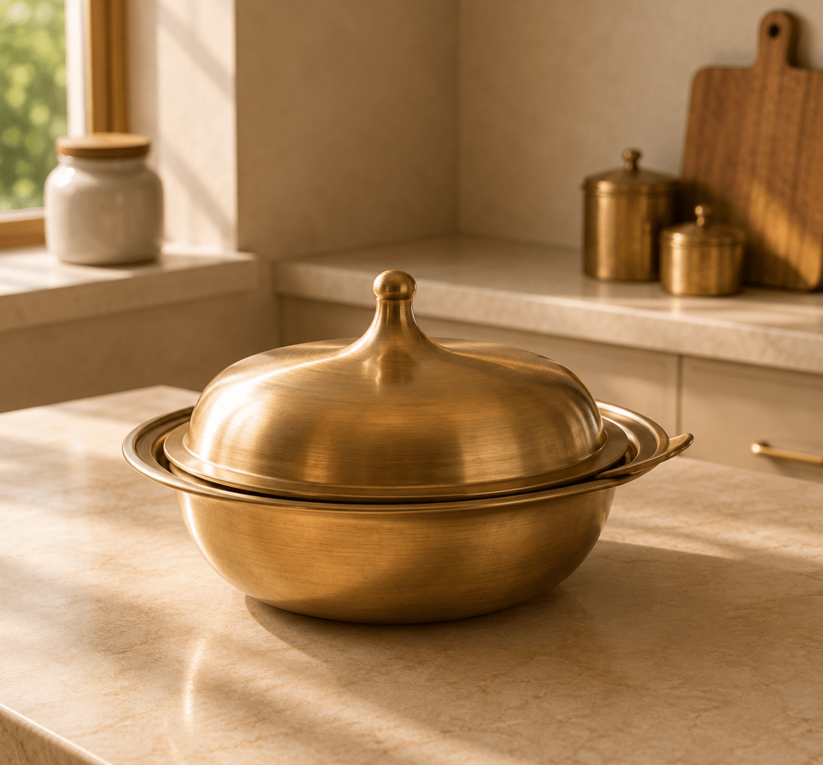 ROYALSTUFFS Pure Kansa Bronze Casserole Donga with Lid | Handmade Traditional Serving Bowl for Dining & Ayurveda Benefits - Royalstuffs.com