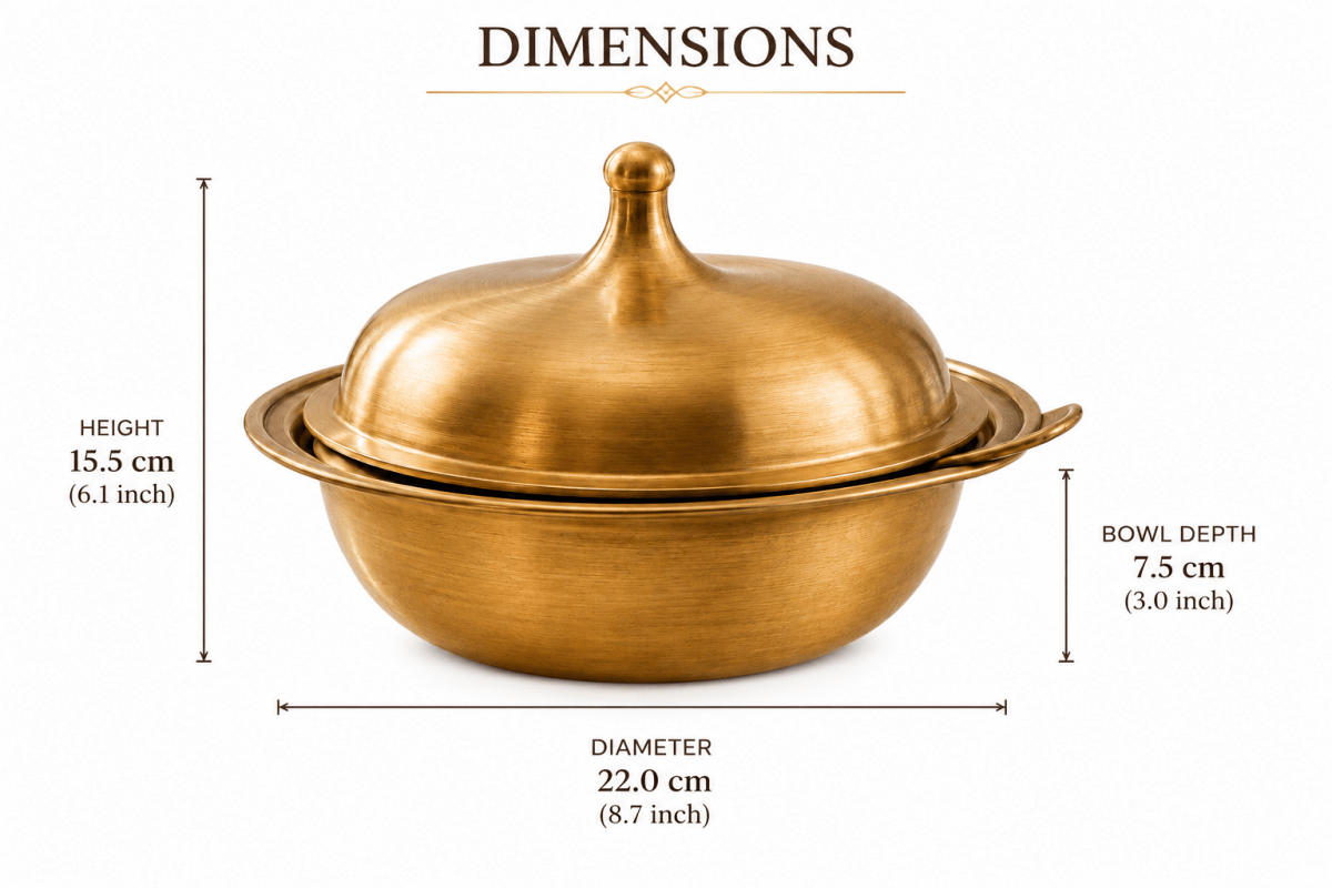 ROYALSTUFFS Pure Kansa Bronze Casserole Donga with Lid | Handmade Traditional Serving Bowl for Dining & Ayurveda Benefits - Royalstuffs.com