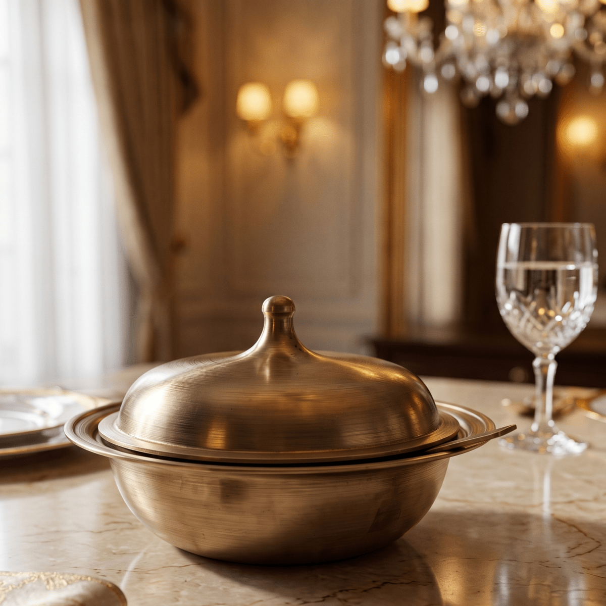 ROYALSTUFFS Pure Kansa Bronze Casserole Donga with Lid | Handmade Traditional Serving Bowl for Dining & Ayurveda Benefits - Royalstuffs.com