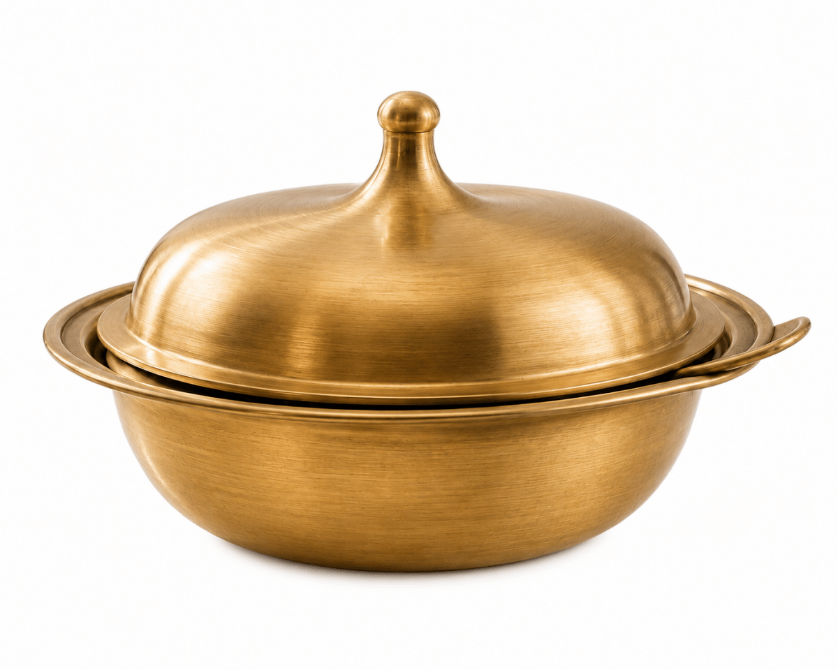 ROYALSTUFFS Pure Kansa Bronze Casserole Donga with Lid | Handmade Traditional Serving Bowl for Dining & Ayurveda Benefits - Royalstuffs.com