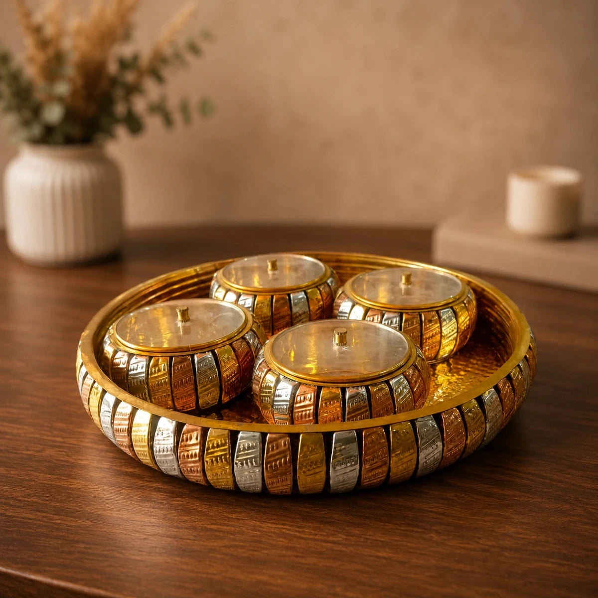 ROYALSTUFFS Round Dry Fruit Box, 4 Bowl Set, Chocolates Box Multicolored - Royalstuffs.com