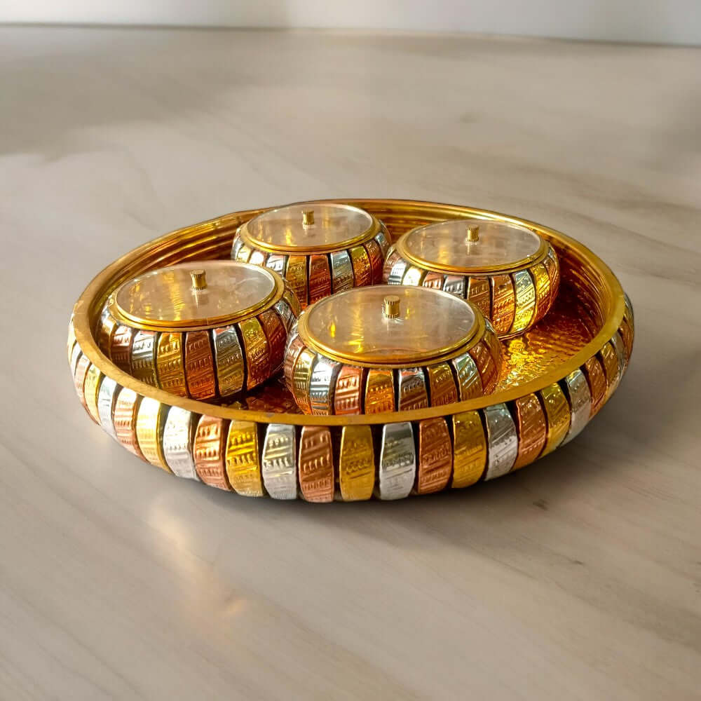 ROYALSTUFFS Round Dry Fruit Box, 4 Bowl Set, Chocolates Box Multicolored - Royalstuffs.com