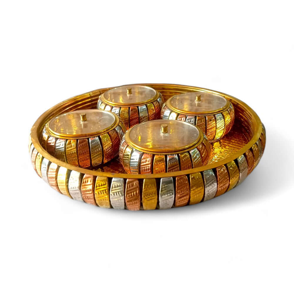 ROYALSTUFFS Round Dry Fruit Box, 4 Bowl Set, Chocolates Box Multicolored - Royalstuffs.com