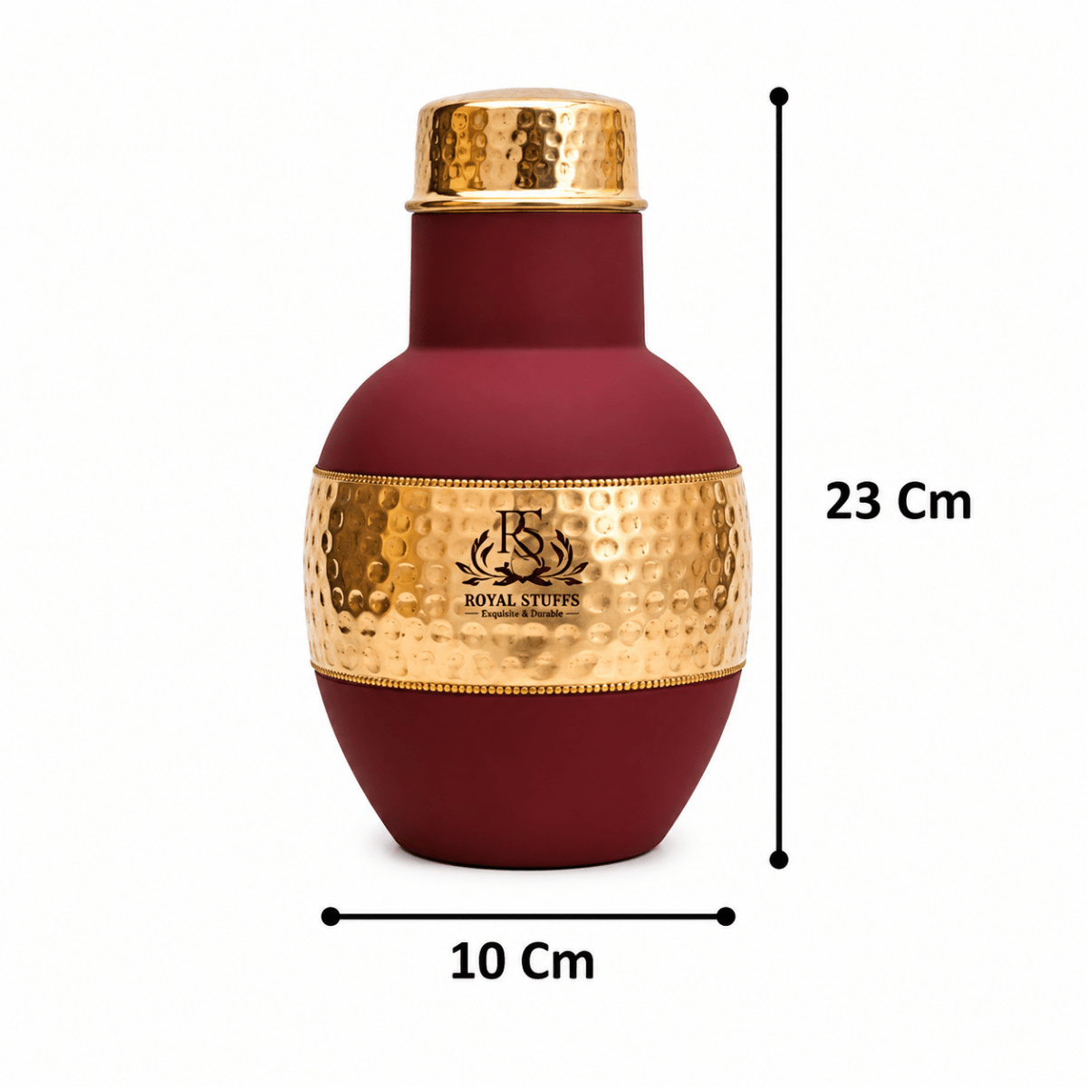 ROYALSTUFFS Satin Coated Pure Copper Water Bottle with 4 Copper Hammered Glass Antique Elegant Design Leak Proof Bedside Carafe -1250 ML - Royalstuffs.com