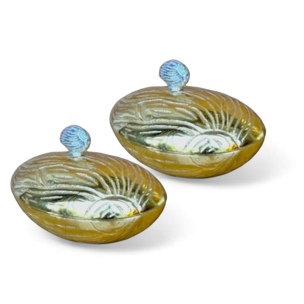 RoyalStuffs Set of 2 Golden Handcrafted Almond Aluminum Dry Fruit Boxes - Royalstuffs.com