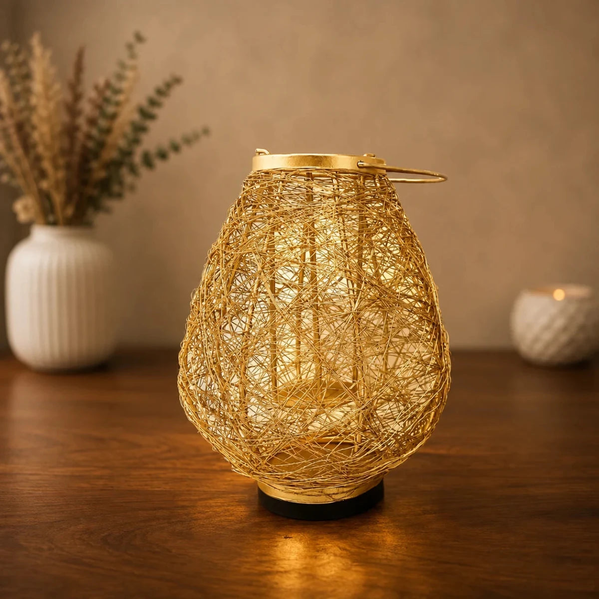 ROYALSTUFFS Shadow Lantern – Wire Mesh 8.5×6.5inches (Gold) - Royalstuffs.com