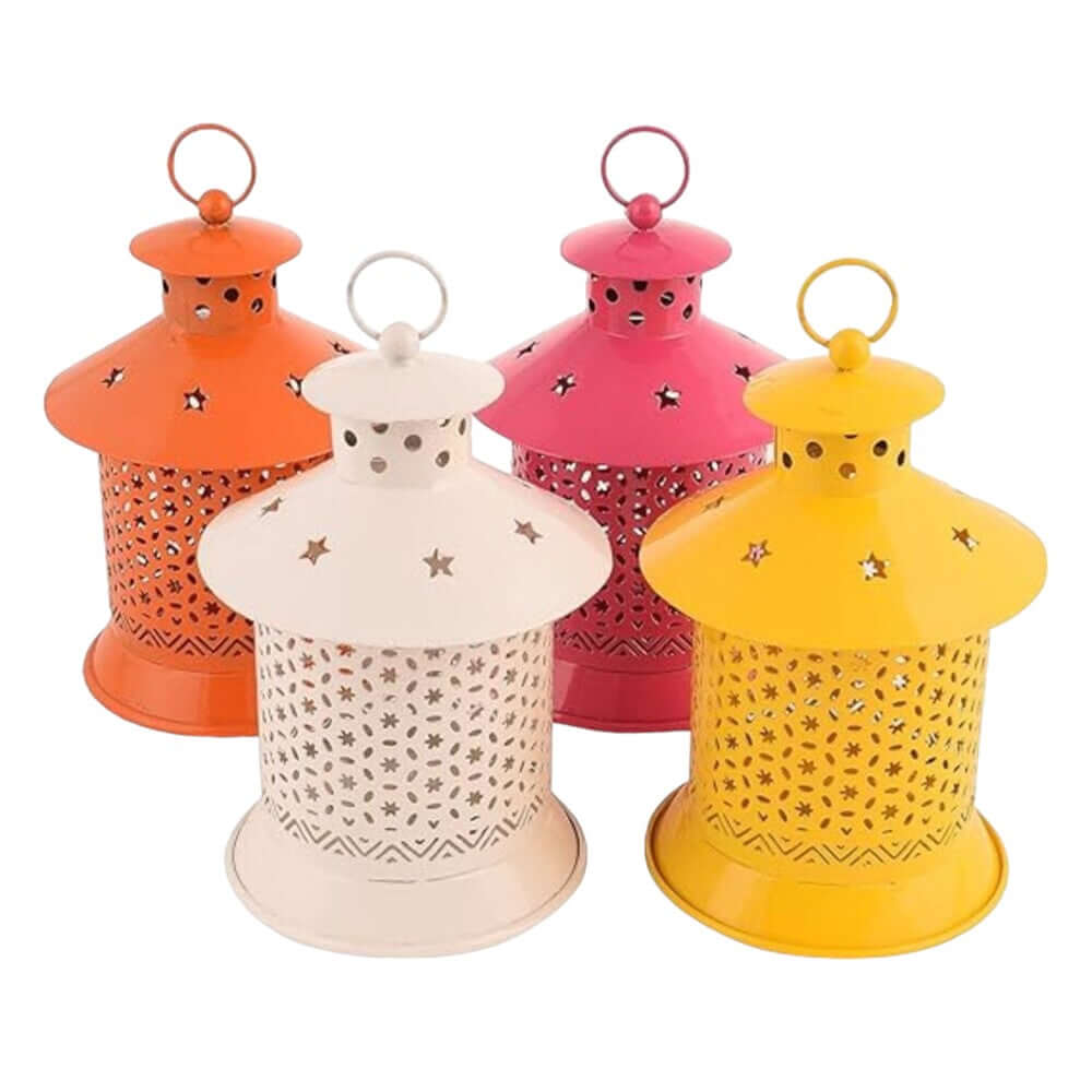 ROYALSTUFFS Tea Light Candle Holder Hanging Lantern for Home Decor and Gift Iron Tealight Holder Set (Multicolor, Pack of 4) - Royalstuffs.com