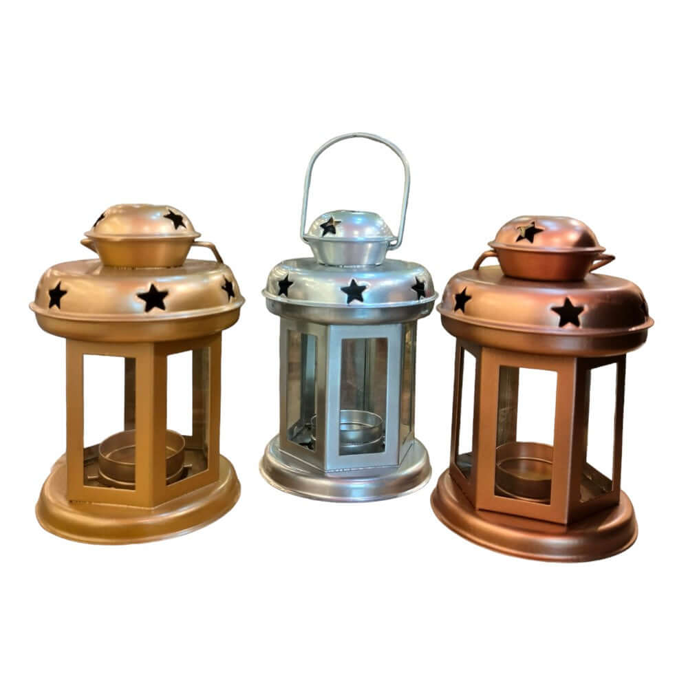 ROYALSTUFFS Trio Star Lantern – 6 inch Gold, Silver, Rose – 226 Gram Each - Royalstuffs.com