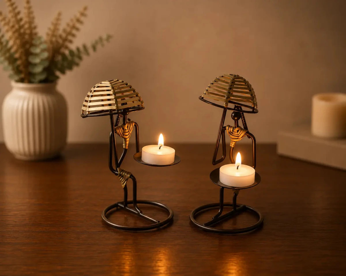 ROYALSTUFFS Umbrella Lady Tealight Holders (Set of 2) - Royalstuffs.com
