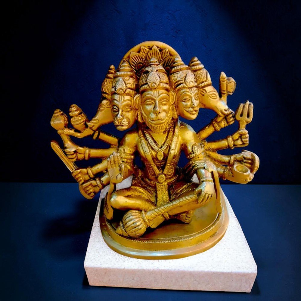 ROYALSTUFS Brass Lord Panchmukhi Hanuman Statue Idol In Five Face Avatar For Home & Office - Royalstuffs.com