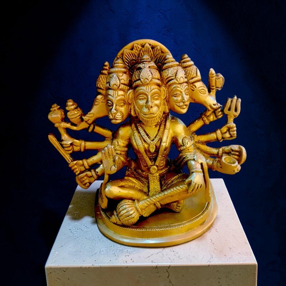 ROYALSTUFS Brass Lord Panchmukhi Hanuman Statue Idol In Five Face Avatar For Home & Office - Royalstuffs.com