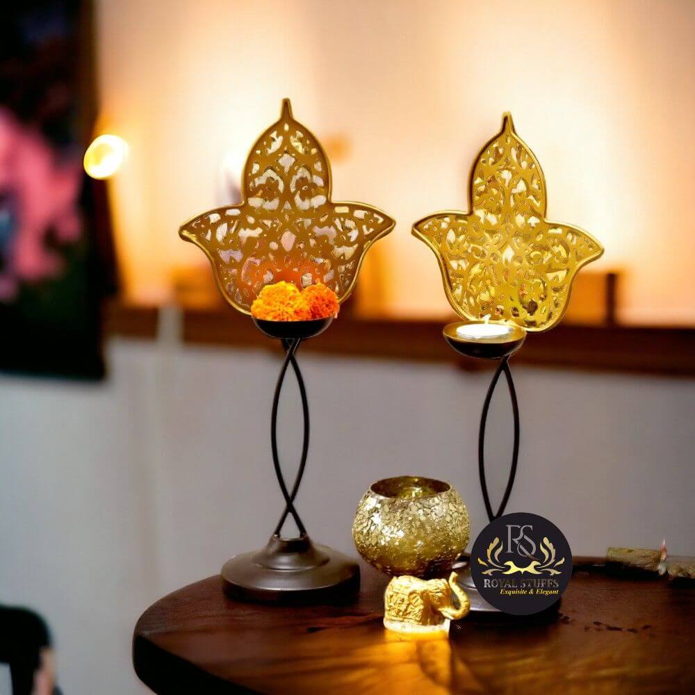 Set of 2 Candle holder 13×6 inch – Black Gold - Royalstuffs.com