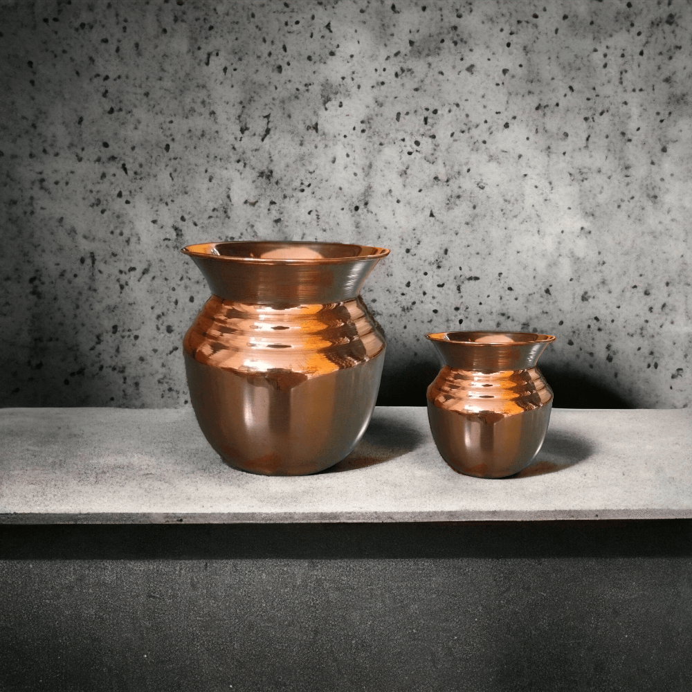 Set of 2 Copper lota, kalash for Drinking water and pooja, Copper Kalash - Royalstuffs.com
