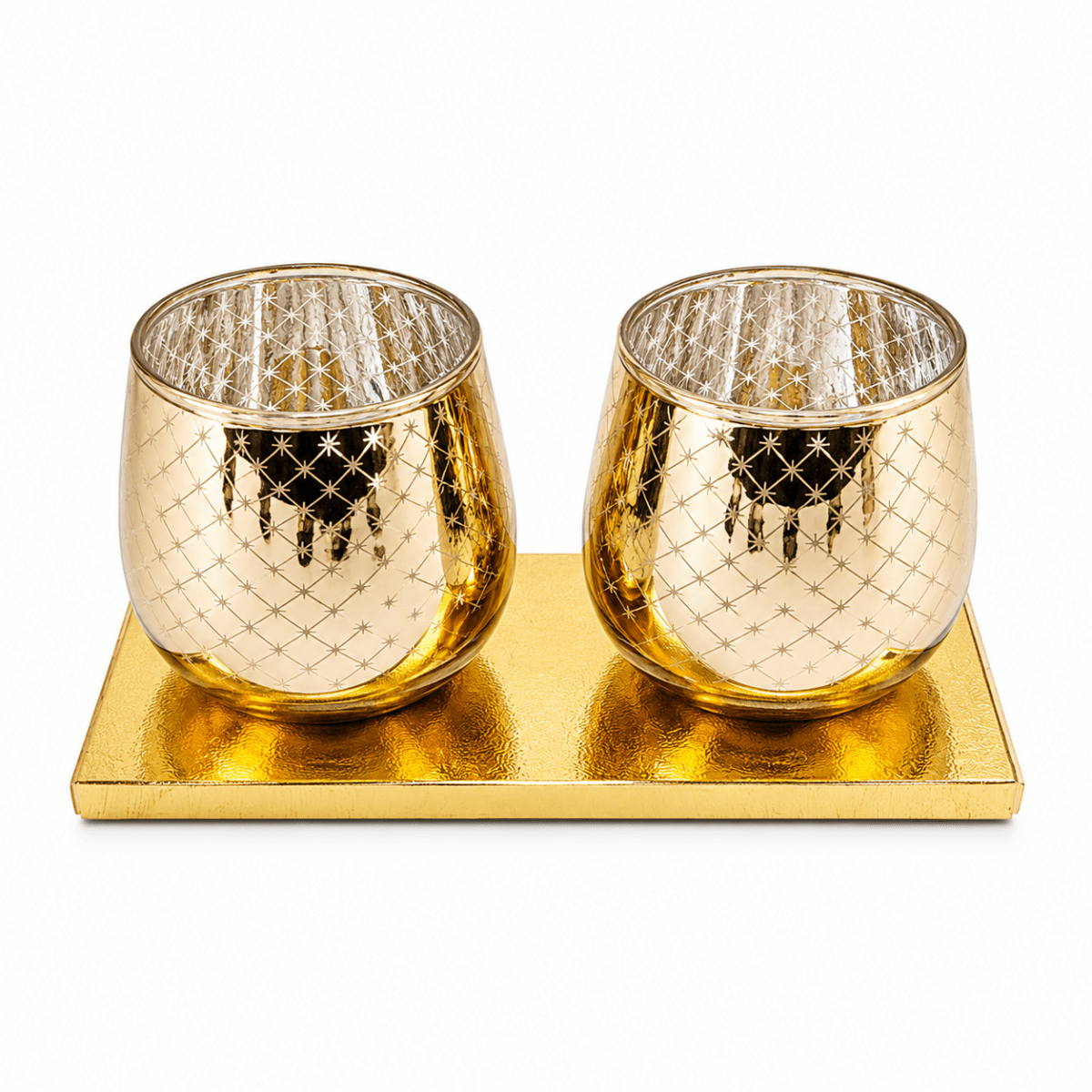 Set of 2 Golden Metal Votives with Tea Lights for Home Décor - Royalstuffs.com