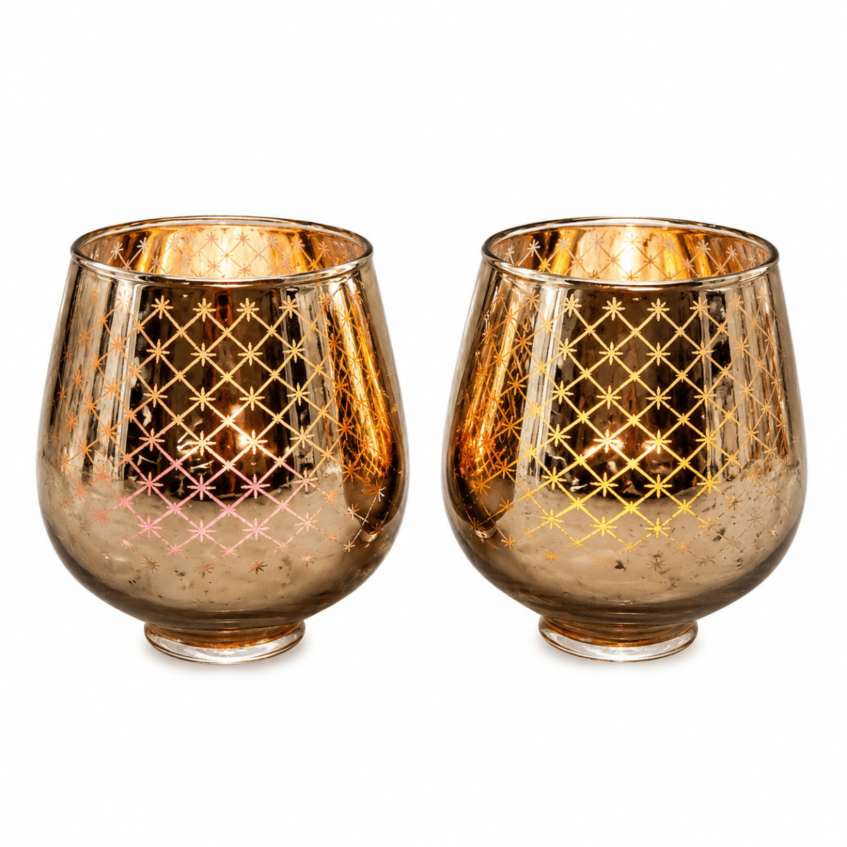 Set of 2 Golden Metal Votives with Tea Lights for Home Décor - Royalstuffs.com