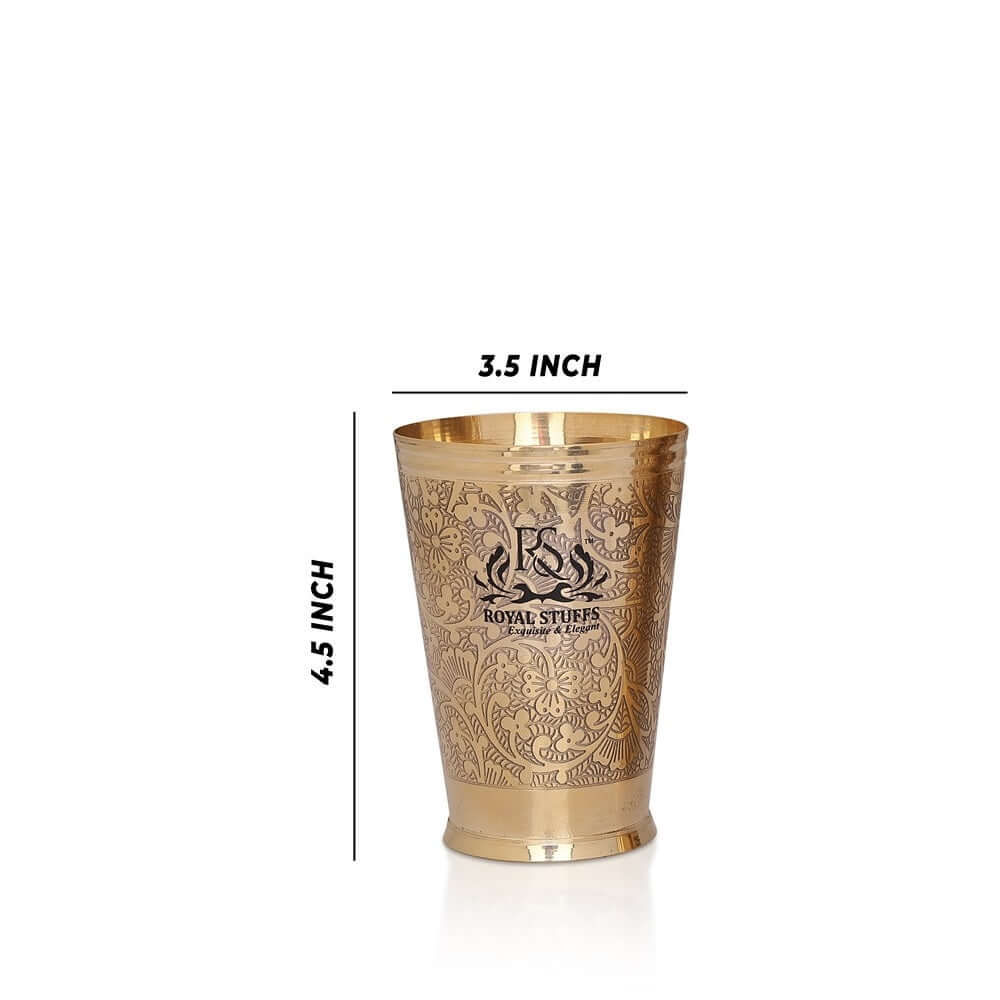 Set of 2 Pure Brass Drinking Glasses (300 ml Each) – Embossed Royal Design - Royalstuffs.com