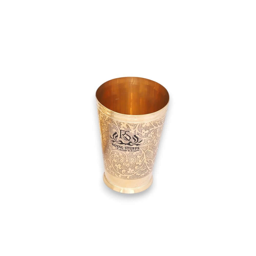 Set of 2 Pure Brass Drinking Glasses (300 ml Each) – Embossed Royal Design - Royalstuffs.com