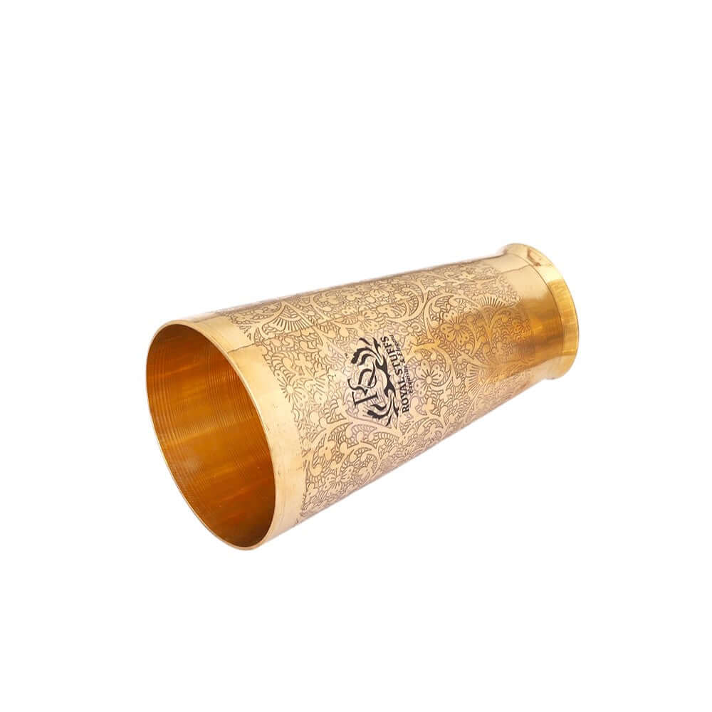 Set of 2 Pure Brass Lassi Glasses (600 ml Each) – Embossed Traditional Design - Royalstuffs.com