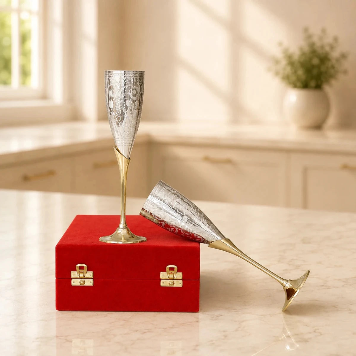 Set of 2 Royal Brass Wine Glasses – Handcrafted Luxury Drinkware - Royalstuffs.com