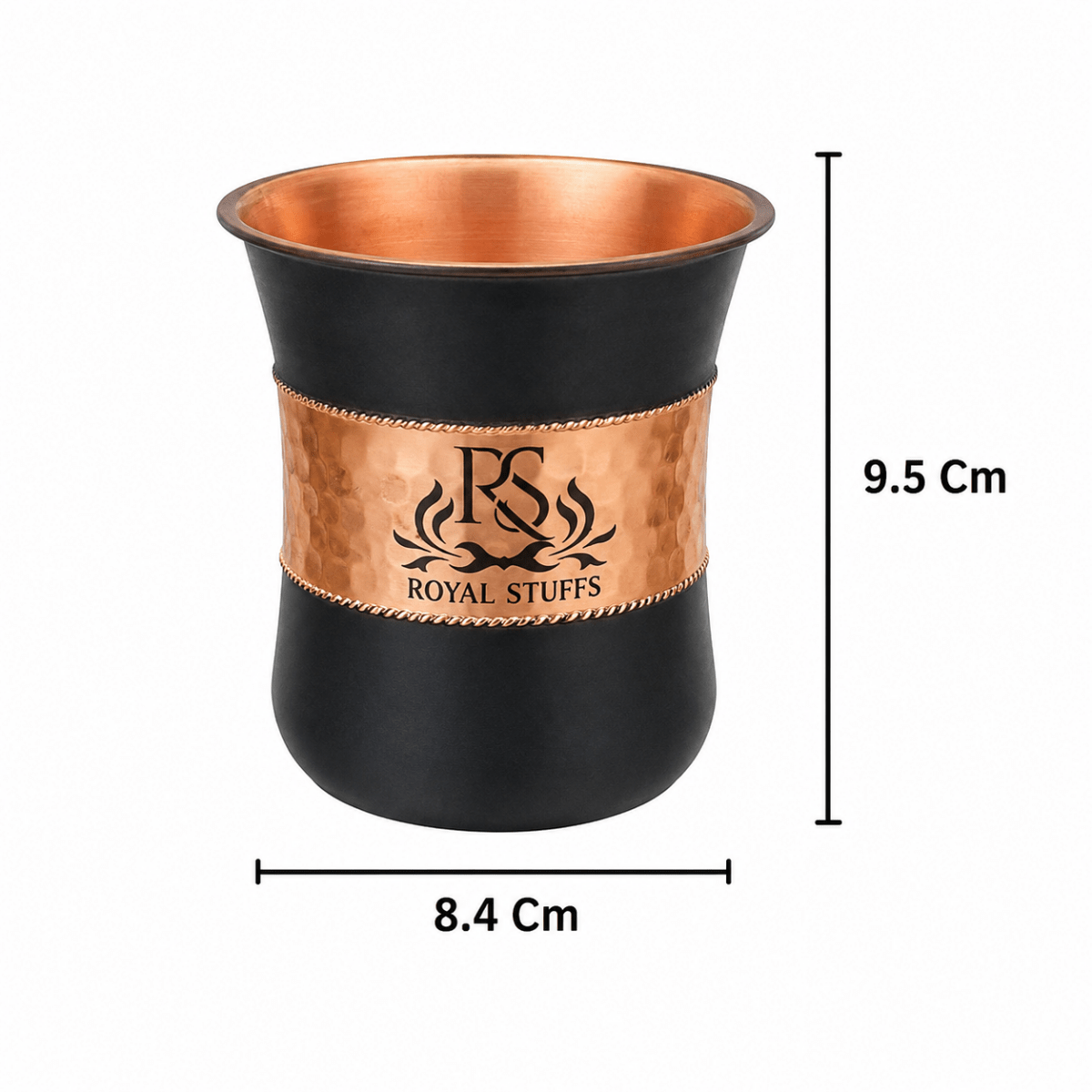 Set of 2 Silk Black Half Hammered Tumbler Pure Copper Water Glass Capacity 250ML - Royalstuffs.com