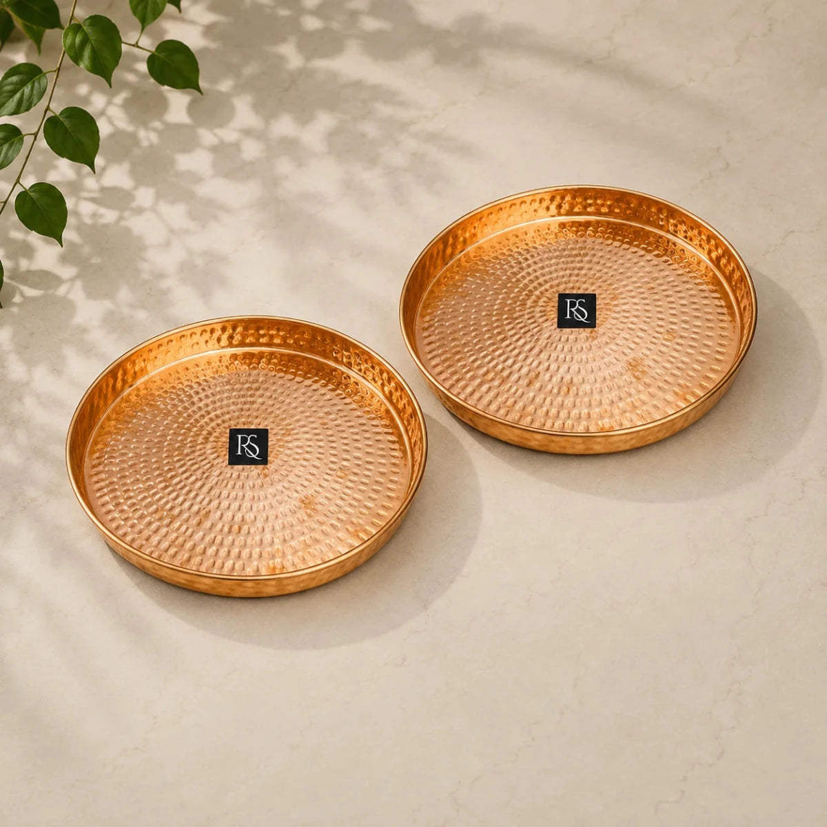 Set of 2 Traditional Design Pure Copper Plates with Hammered Design -12-inch Diameter - Royalstuffs.com