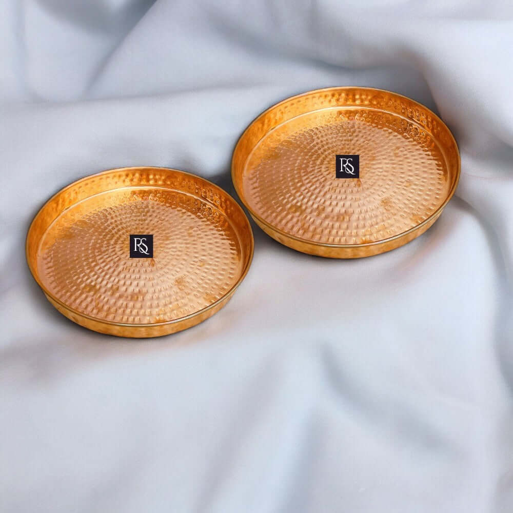 Set of 2 Traditional Design Pure Copper Plates with Hammered Design -12-inch Diameter - Royalstuffs.com