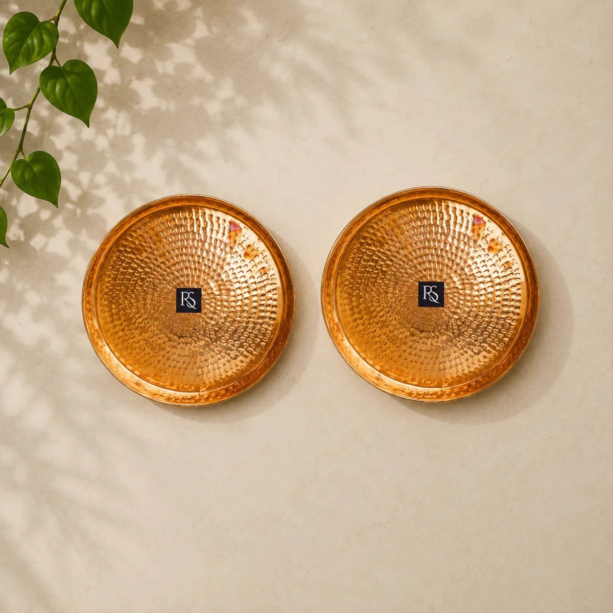 Set of 2 Traditional Design Pure Copper Plates with Hammered Design -12-inch Diameter - Royalstuffs.com