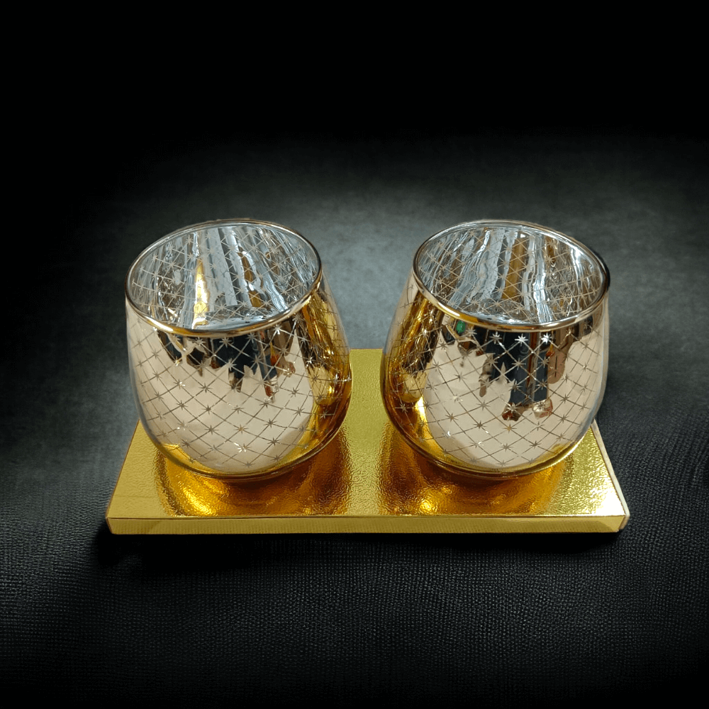 Set of 2 Votives With Tea Lights Golden - Royalstuffs.com