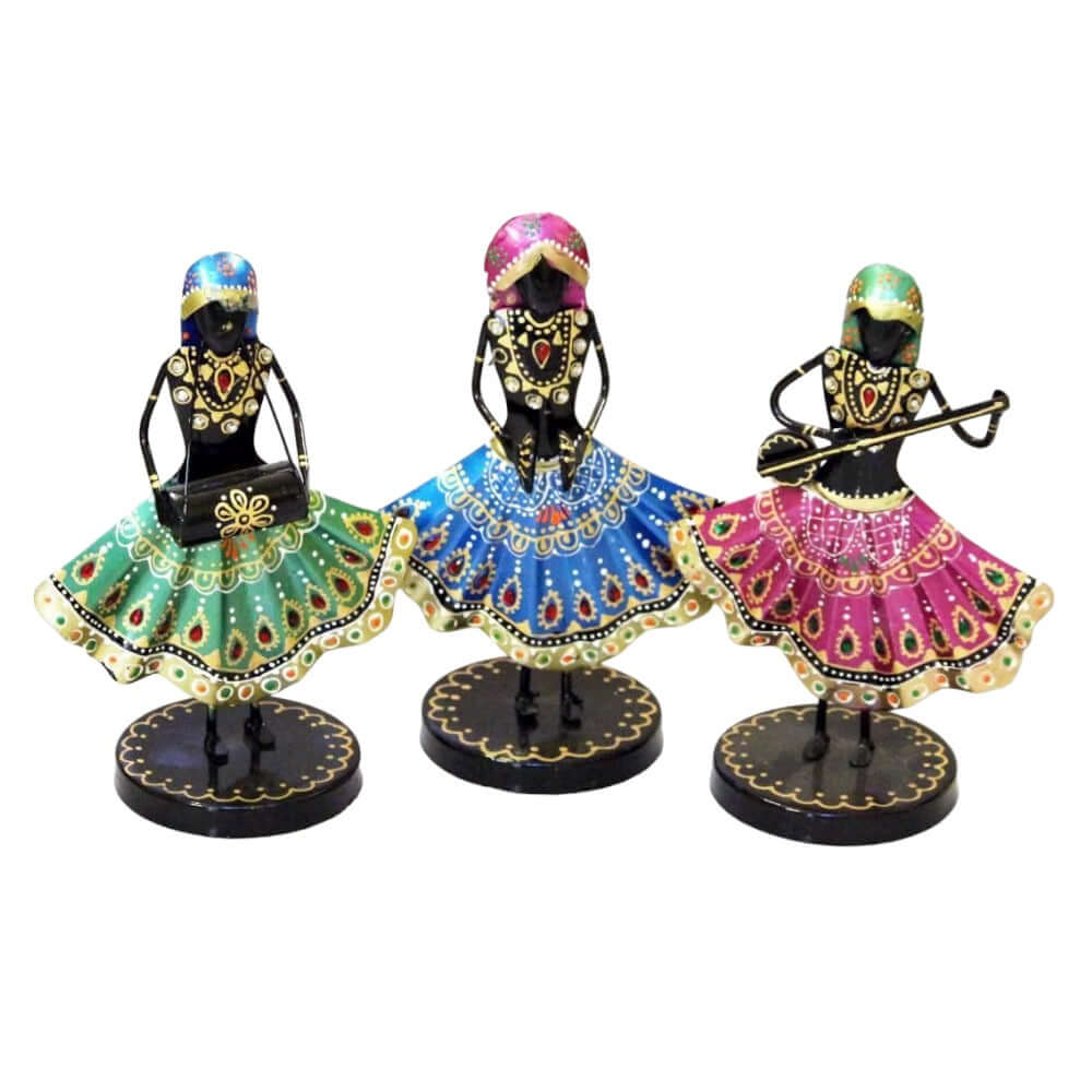 Set of 3 Musician Figurine Showpiece Iron for Shelf Décor & Gifts, 9.5 Inch (Multicolor) - Royalstuffs.com