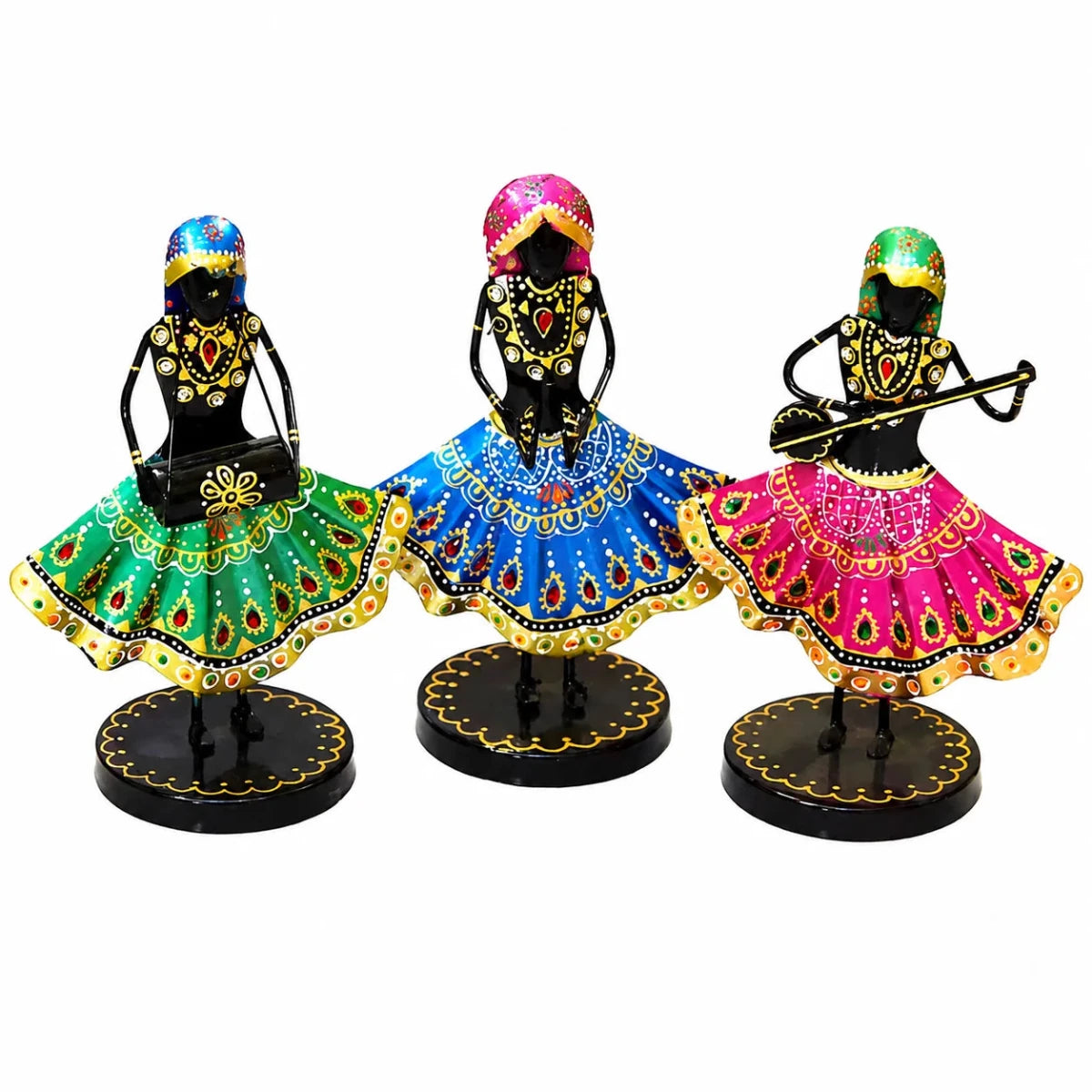 Set of 3 Musician Figurine Showpiece Iron for Shelf Décor & Gifts, 9.5 Inch (Multicolor) - Royalstuffs.com