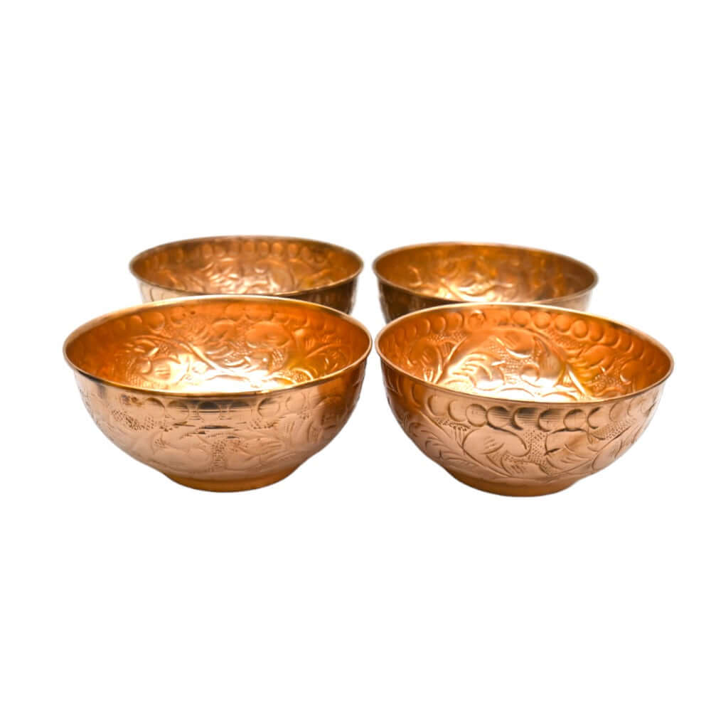 Set of 4 Embossed Leaf Design Copper Bowl (440 ml) - Royalstuffs.com