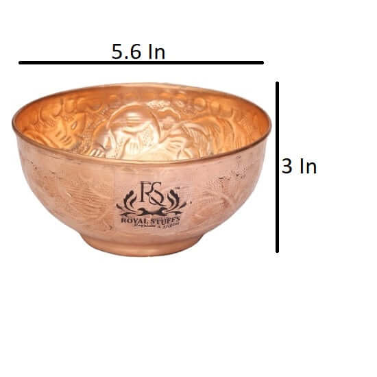 Set of 4 Embossed Leaf Design Copper Bowl (440 ml) - Royalstuffs.com