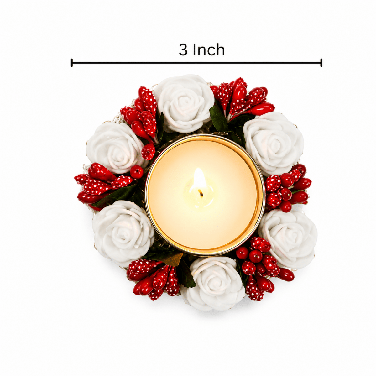 Set of 4 White Rose Metal Diya Tea Light Candle Holders - Royalstuffs.com