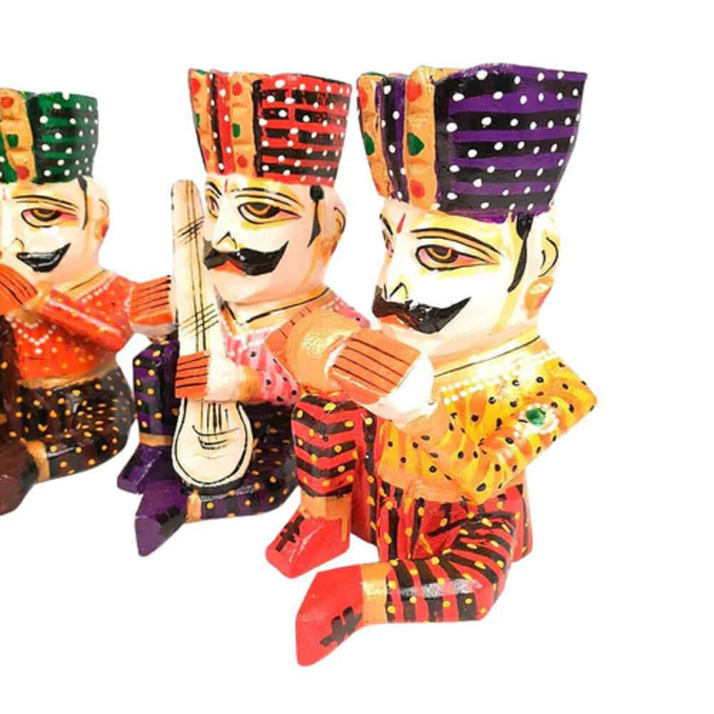 Set of 5 Royal Rajasthani Musician Wooden Showpiece - For Table & Home Decor - 6 Inch - Royalstuffs.com
