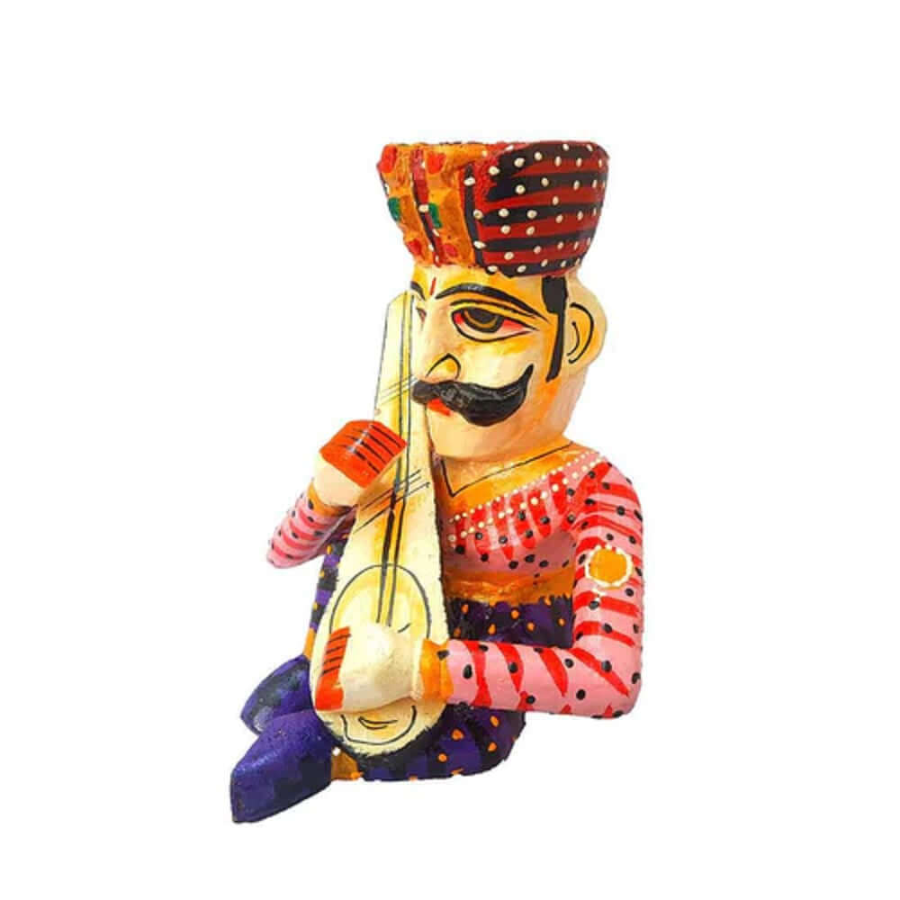 Set of 5 Royal Rajasthani Musician Wooden Showpiece - For Table & Home Decor - 6 Inch - Royalstuffs.com