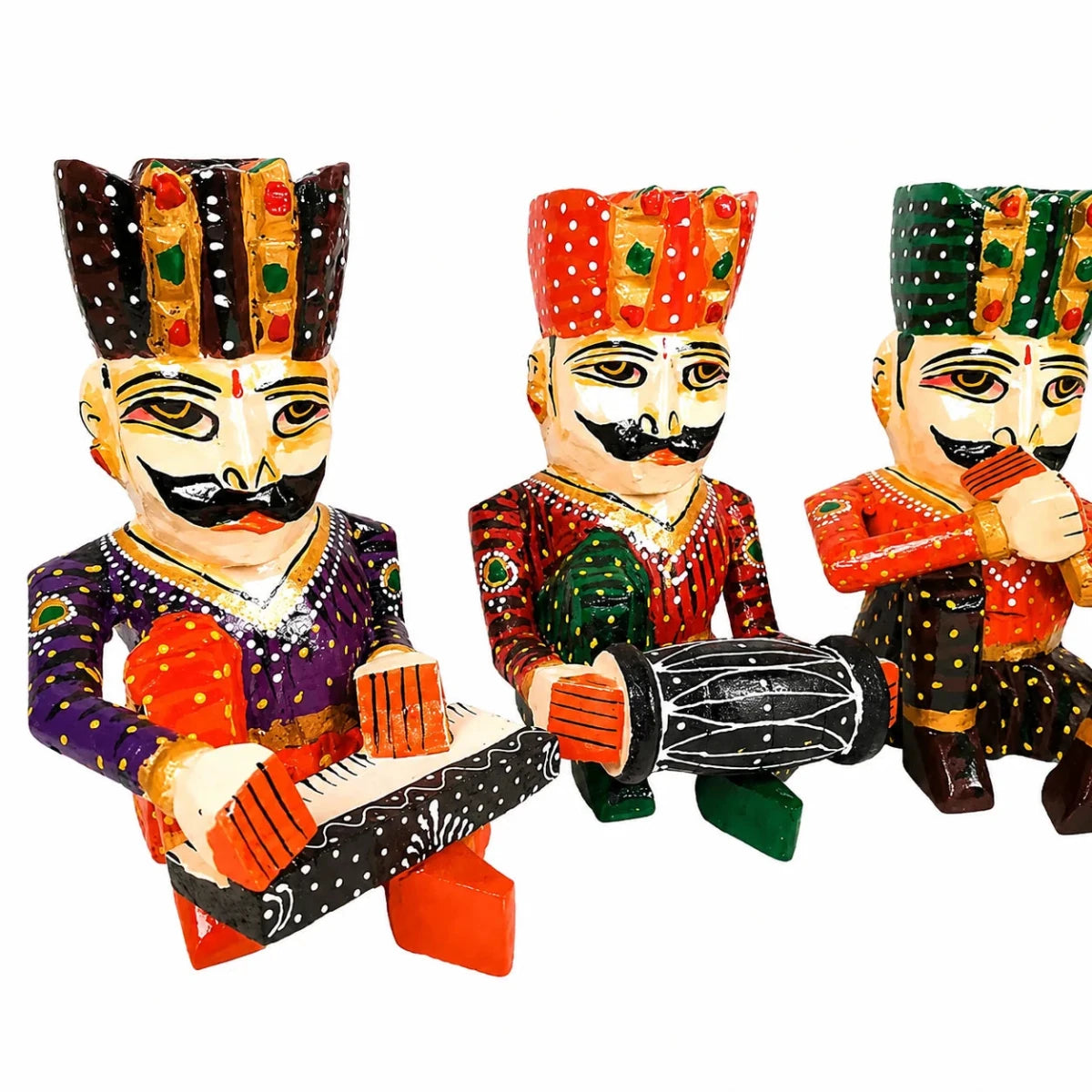 Set of 5 Royal Rajasthani Musician Wooden Showpiece - For Table & Home Decor - 6 Inch - Royalstuffs.com