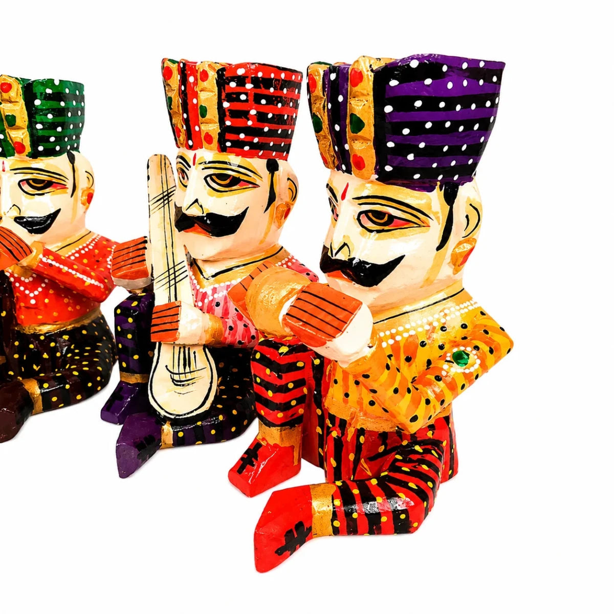 Set of 5 Royal Rajasthani Musician Wooden Showpiece - For Table & Home Decor - 6 Inch - Royalstuffs.com