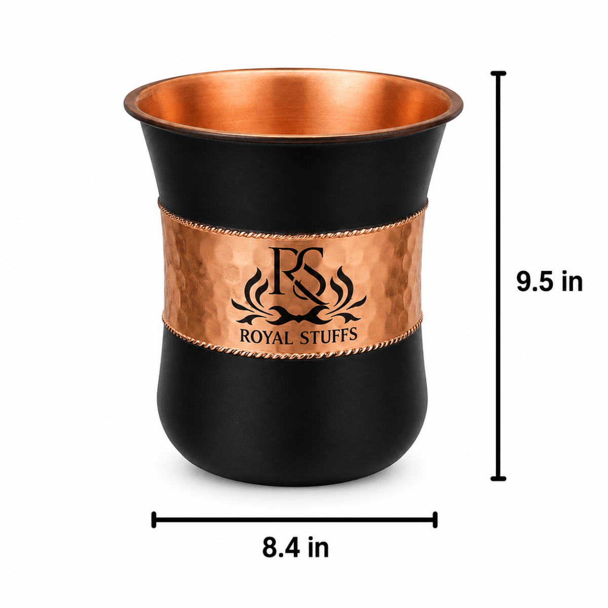 Set of 6 Silk Black Half Hammered Tumbler Pure Copper Water Glass Capacity 250ML - Royalstuffs.com