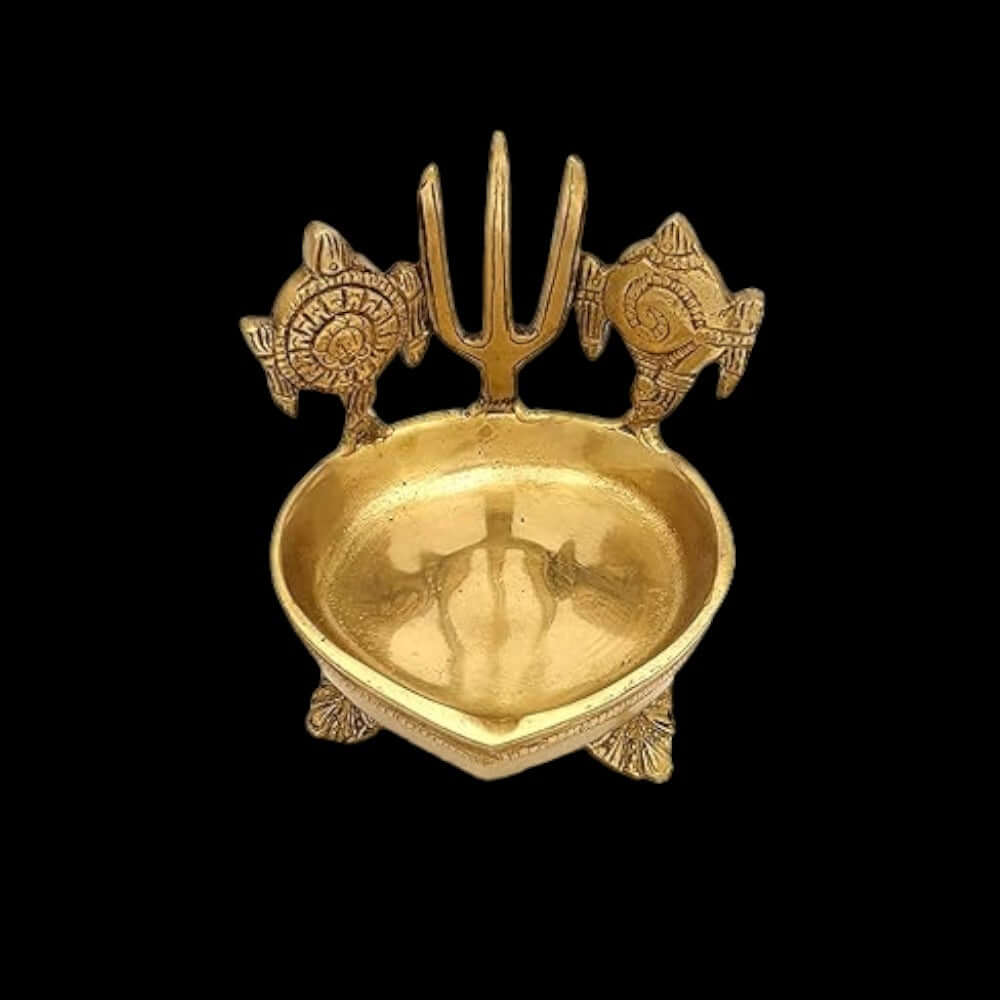 Brass Shanku Chakra Namah Deepam Diya for Home Temple, Daily Pooja, Diwali Decoration, 5 Inch