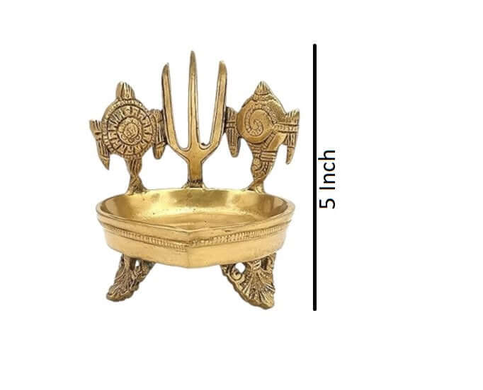 Handcrafted Brass Shanku Chakra Namah Deepam Diya for Home Temple, Daily Worship and Traditional Pooja