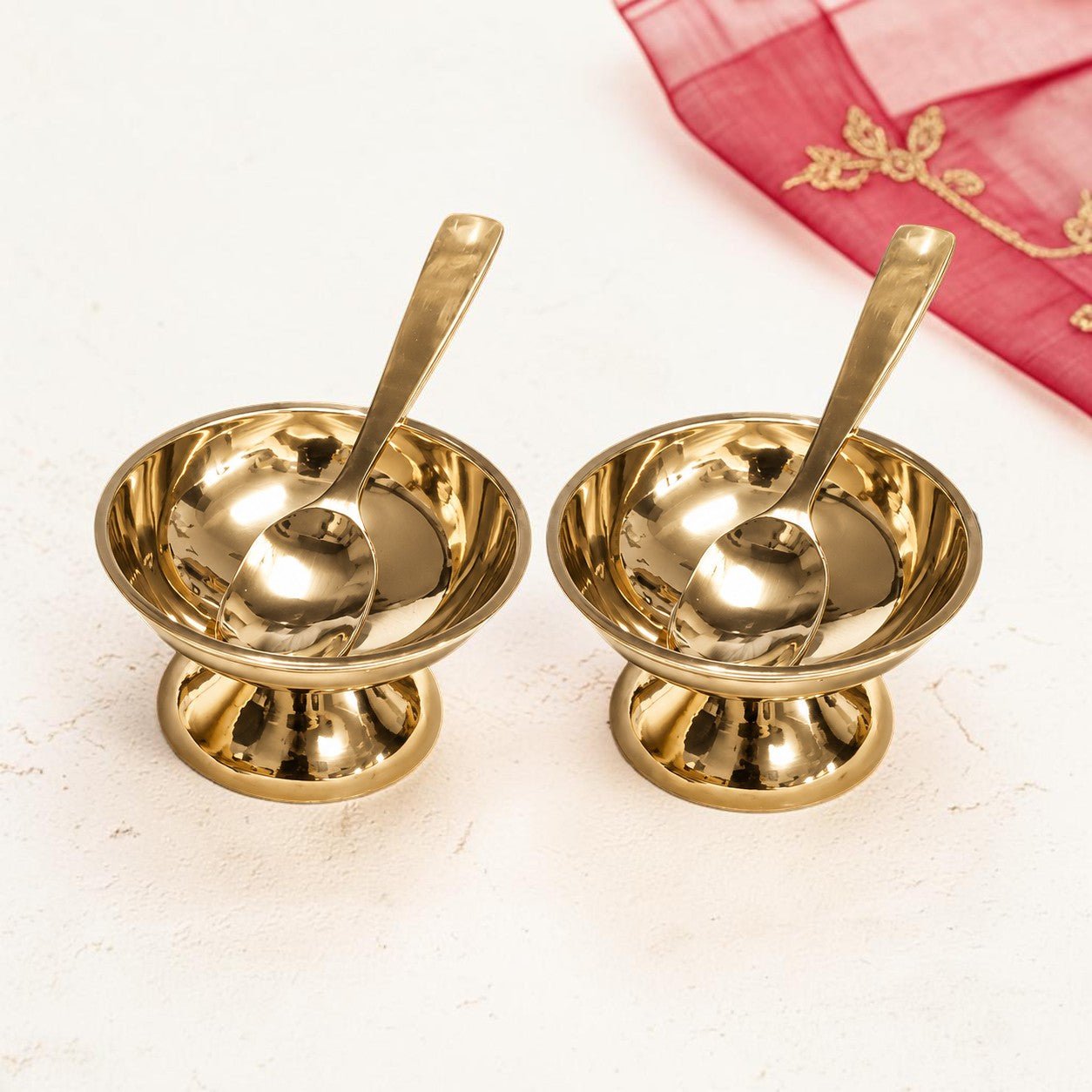 Shine Finish Handmade Pure Kansa Ice Cream Cup with Spoon | Set of 2 | Premium Bronze Dessert Bowl - Royalstuffs.com