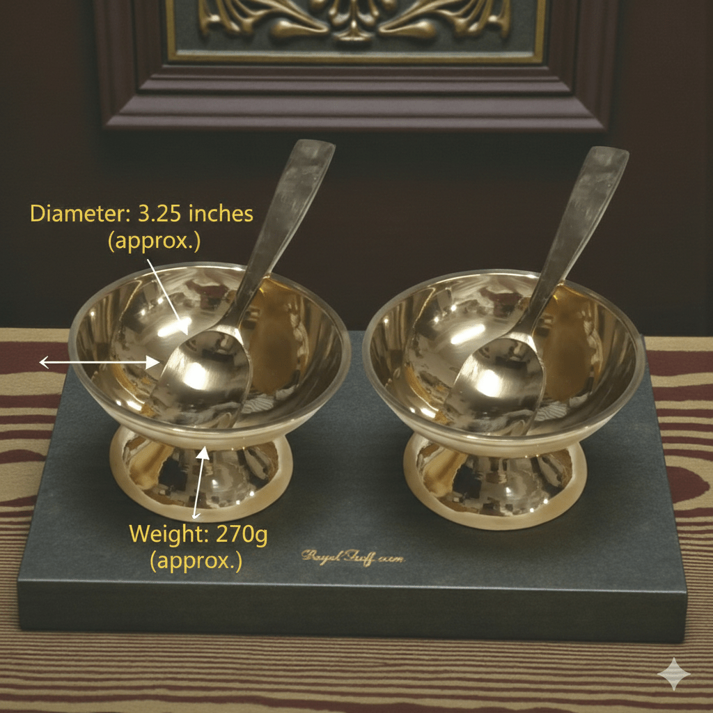 Shine Finish Handmade Pure Kansa Ice Cream Cup with Spoon | Set of 2 | Premium Bronze Dessert Bowl - Royalstuffs.com