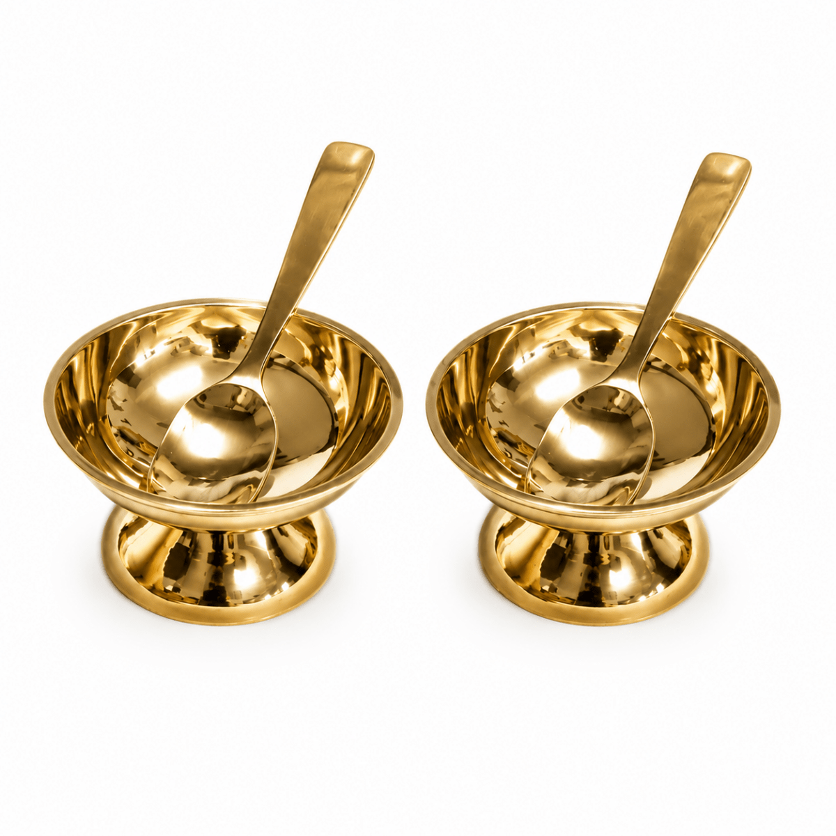 Shine Finish Handmade Pure Kansa Ice Cream Cup with Spoon | Set of 2 | Premium Bronze Dessert Bowl - Royalstuffs.com